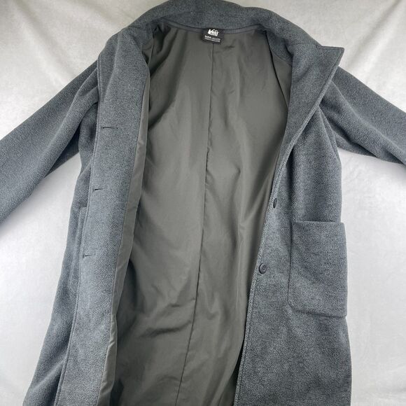 REI Where To Long Coat Womens M Fleece Gray Button Front Notch Collar Car Coat - Picture 4 of 10